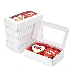 lot 3498 image: XINHPKGG 50 Pcs Cookie Boxes 7 x 4 38 x 1 12 Inch Bakery Boxes with Window Treat Box Dessert Box for Wedding Party Mothers Day - White - Retail $20