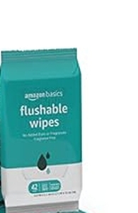 lot 3507 image: Amazon Basics Flushable Adult Toilet Wipes, Fragrance Free, 2 packs, 42 Wipes per Pack - Retail $13