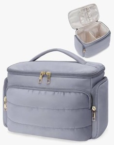 lot 3522 image: WANDF Travel Toiletry Bag for Women, Wide-open Large Makeup Bag with Handle, Puffy Makeup Organizer for Toiletries, Cosmetics, Accessories, Essentials (Slate Blue)