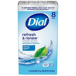 lot 3527 image: Dial Antibacterial Bar Soap  Refresh & Renew  Spring Water  4 oz  8 Bars - Retail $40