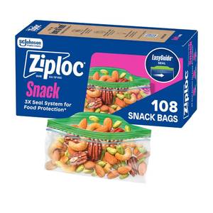 lot 3554 image: Ziploc Snack Bags, Easy Open and Close, Small Plastic Food Storage Bags, 108 Bags Total - Retail $5