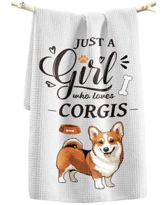 lot 3566 image: Miss Adola Dog Funny Kitchen Towels - 15x28 Inch Decorative Waffle Microfiber Dish Cloths Cute Absorbent Reusable Hand Tea Towels with Hanging Loop Corgi Gift for Dog Lovers&nbsp