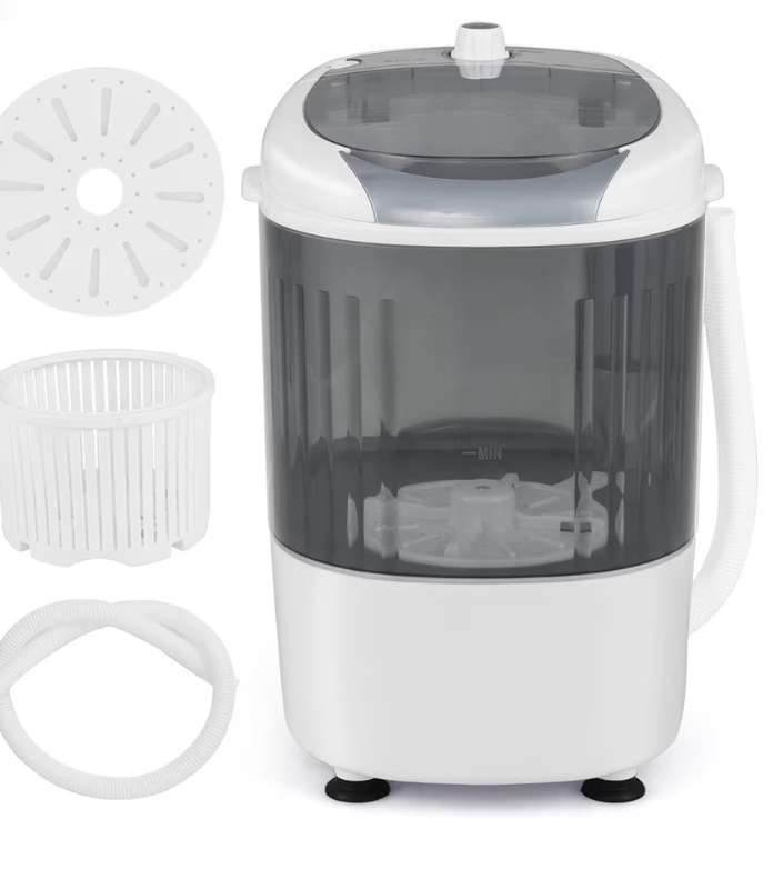 lot 4000 image: Mini Washer and Spinner Combo, 5.5 Lbs Mini Laundry Washer, Semi-automatic Washer with Drain Hose & Spin Tub, Small Washing Machine for Drom RV Apartment (Grey) - Retail $86