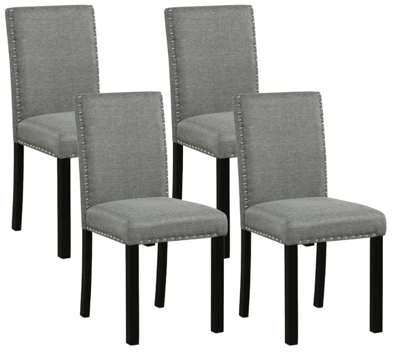 lot 4011 image: Giantex Dining Chairs Set of 4, Fabric Upholstered Parsons Kitchen Chair wNailhead Trim,Solid Rubber & Bent Wood Legs, Thick Padded Seat, Armless Side Chairs for Living Dining Room Restaurant, Grey - Retail $190