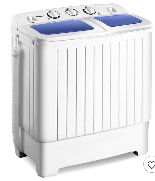 lot 4007 image: Costway 17.6 lb Portable Mini Compact Twin Tub Washing Machine Washer Spin Dryer - Retail $264