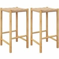 lot 4009 image: Giantex 26 Counter Height Wood Bar Stools Set of 2, Boho Rattan Barstools, Max Load 330 Lbs, Armless Saddle Kitchen Stools, Backless Wicker Bar Stools for Kitchen Counter Indoor Outdoor - Retail $105