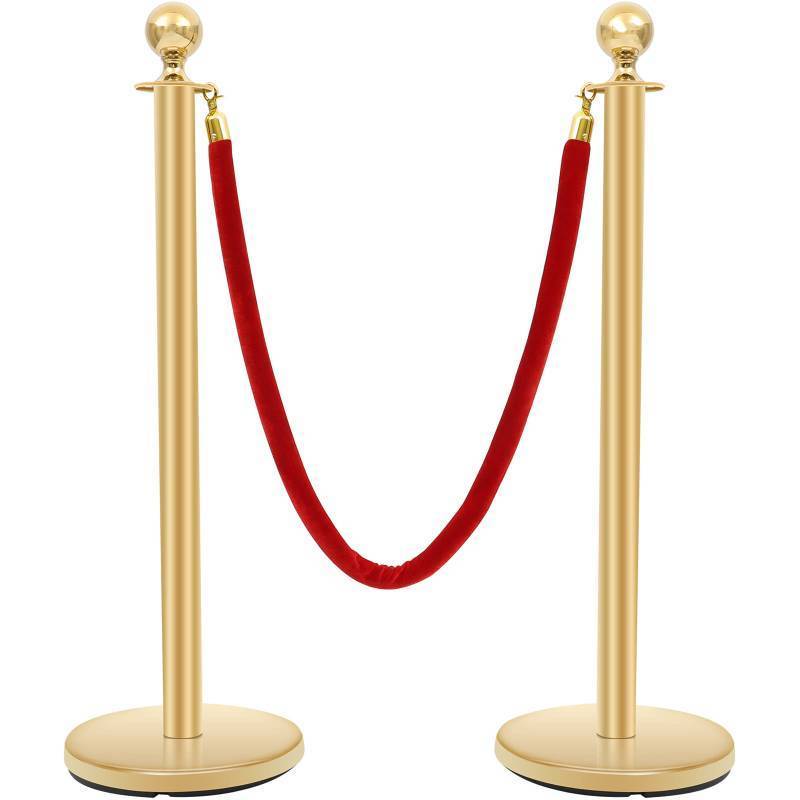 lot 4005 image: Stanchions Crowd Control Barriers Golden Stanchion with 4.8 Foot Red Velvet Rope Line Dividers for Party, Museums, Wedding 2PCS - Retail $68