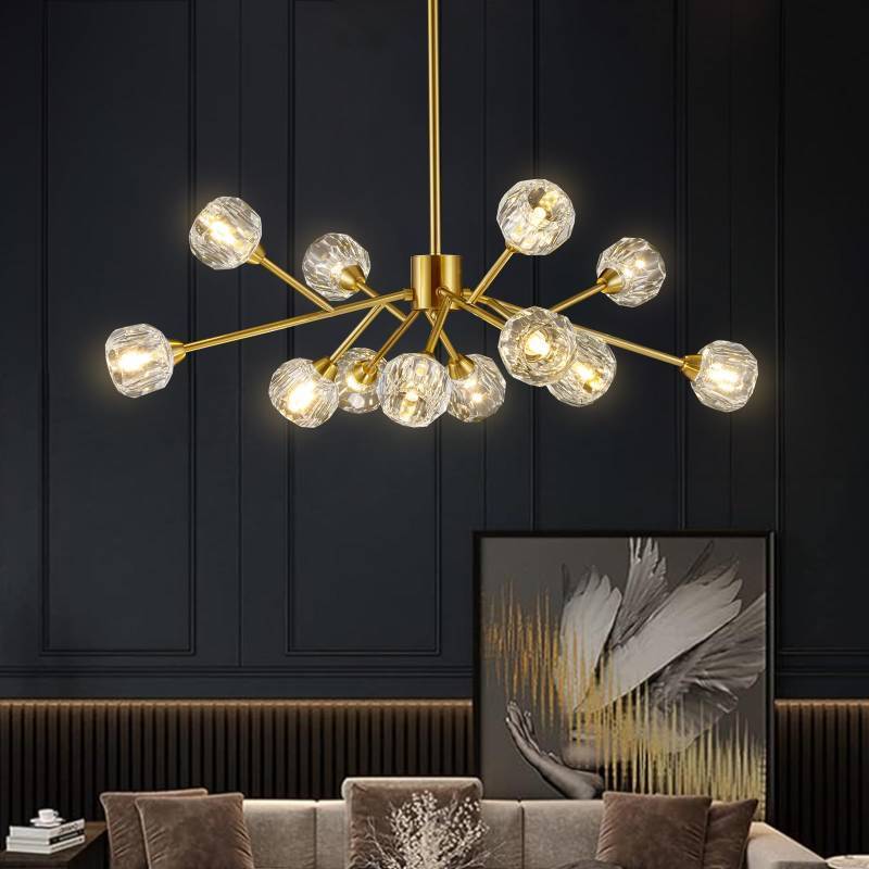 lot 4020 image: Weesalife Sputnik Chandeliers Modern Crystal Pendant Lighting Gold Chandelier 12 Lights Mid Century Ceiling Light Fixtures for Dining Room Kitchen Island Living Room Bedroom Bar - Retail $200