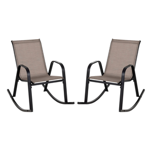 lot 4006 image: Costway 2 Piece Brown Patio Metal Outdoor Rocking Chair Heavy Duty Rocker Anti Slip - Retail $120