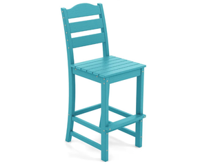 lot 4019 image: Giantex Outdoor HDPE Bar Stool, Patio Tall Bar Chair with Backrest and Footrest, 30 Inches Counter Height Barstools for Garden, Backyard, Weather Resistance, Easy Maintenance(1, Turquoise) - Retail $104