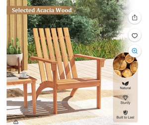 lot 4022 image: Patio-joy Wooden Adirondack Chair WErgonomic Design Outdoor Lounge Armchair Acacia Wood chair for Yard&Patio Natural Color - Retail $70