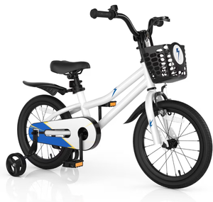 lot 4027 image: COSTWAY Kids Bike with Training Wheels, 12 14 16 18 20 Inch Toddler Bicycle for Boys & Girls Aged 3-8 Years Old, Handbrake and Coaster Brake, Removable Basket and Bell, Multiple Colors - Retail $103
