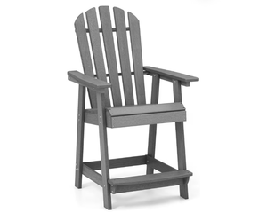 lot 4028 image: Tangkula Outdoor Bar Stool, HDPE Tall Adirondack Chair with Armrest & Footrest, Weather Resistant 47 Inch Counter Height Barstool Lifeguard Chair for Pool Deck Patio Garden, Balcony Chairs (1, Gray) - Retail $125