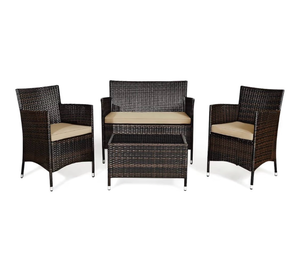 lot 4031 image: COSTWAY 4PCS Rattan Patio Furniture Set, Outdoor Wicker Rattan Chairs with Coffee Table, Rattan Cushioned Conversation Set for Backyard Balcony Porch Poolside, Brown - Retail $180
