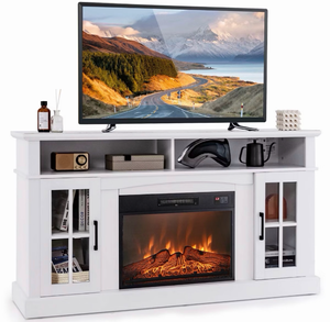 lot 4035 image: Costway 58in Fireplace TV Stand with 1400W Electric Fireplace for TVs up to 65 Inches White - Retail $380