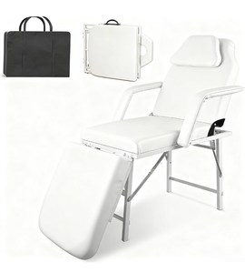 lot 4044 image: Giantex Portable Tattoo Chair, Adjustable Massage Facial Bed with Removable Headrest & Armrest, Foldable Spa Chair with Carry Bag, 73 Inch Esthetician Bed for Salon Beauty Barber Spa Tattoo (White) - Retail $110