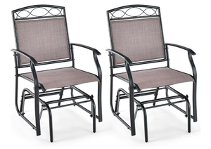 lot 4045 image: Giantex Patio Glider Chairs Set - 2 PCS Gliding Rocking Chairs wWeather-Resistant Fabric, Heavy-Duty Metal Frame, 400 Lbs Weight Capacity, Outdoor Swing Glider for Garden, Yard, Poolside (2, Brown) - Retail $126