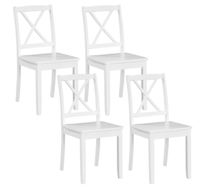 lot 4048 image: Giantex Wood Dining Chairs Set of 4 White, Armless Kitchen Chair wRubber Wood Legs & Curved Backrest, Farmhouse Cross Back Diner Chair, Wooden Side Chairs for Home Dining Room, Load 400 LBS - Retail $195