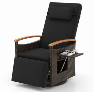 lot 4049 image: Costway Outdoor 360 Degree Swivel Rattan Recliner Chair Patio Wicker Chaise Lounge Chair Black - Retail $210
