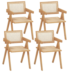 lot 4056 image: Giantex Rattan Dining Chairs Set of 4, Boho Cane Living Room Chairs, Max Load 330 Lbs, Wooden Dining Chairs, Bamboo Accent Armchair for Living Room, Dining Room, Natural - Retail $195