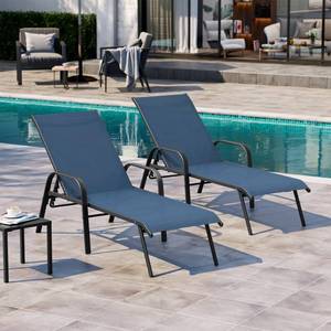 lot 4066 image: Crestlive Products Chaise Lounge Chair Outdoor with Armrests, Pool Lounge Chairs Set of 2,Adjustable 5 Positions Metal Sun Tanning Lounger for Patio, Poolside, Yard, Deck, Backyard (Navy) - Retail $210
