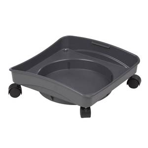 lot 3602 image: Mighty Tuff Rolling Dolly, Made in USA, Gray, Heavy Duty Plastic Utility Cart with 360 Degree Wheels for Mighty Tuff Pet Food Storage and 5 Gallon Buckets - Retail $21