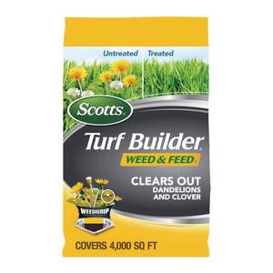 lot 3603 image: Scotts Turf Builder Weed and Feed  Controls Dandelion  Clover  4 000 sq. ft.  11.32 lbs. - Retail $69