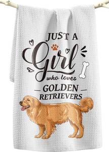 lot 3606 image: Miss Adola Dog Funny Kitchen Towels - 15x28 Inch Decorative Waffle Microfiber Dish Cloths Cute Absorbent Reusable Hand Tea Towels with Hanging Loop Golden Retriever Gift for Dog Lovers - Retail $7