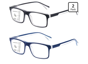 lot 3626 image: 2-Pack Mens Light Multifocus Progressive Reading Glasses Blue Light Blocking, Multifocal Spring Hinge No-Line Quality Trifocal Readers Comfort Eyeglasses (Workspace For Near Range, 2.0x)&nbsp