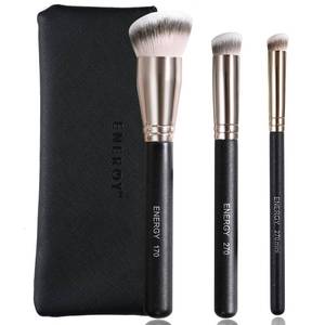 lot 3684 image: ENERGY Makeup Brush Set Professional 3pcs Foundation Concealer Detail Brushes Soft Synthetic Bristles Vegan Face Makeup Brushes for Liquid Cream Powder Flawless Blending Buffing with Travel Case - Retail $15