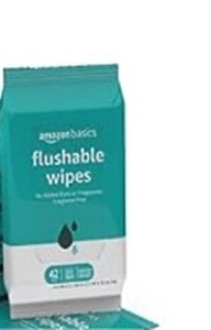 lot 3713 image: Amazon Basics Flushable Adult Toilet Wipes, Fragrance Free, 2 packs, 42 Wipes per Pack - Retail $13