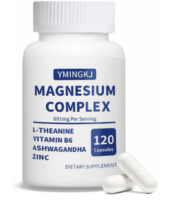 lot 3717 image: Magnesium Complex Supplement 350 mg - 120 Capsules - with Glycinate L-Theanine Ashwagandha & Zinc, Vegan - 60 Servings - Retail $25