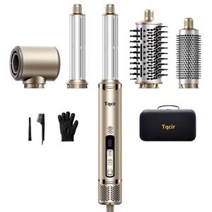 lot 3722 image: Tqcir 5-in-1 Professional Hot Air Styler, Powerful Multi-Styler with Auto-Wrap Curlers, Fast Drying Curling Straightening Volumizing Without Heat Damage, Storage Case for GirlWomen(Gold) - Retail $174