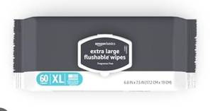 lot 3724 image: Amazon Basics Extra Large Flushable Wipes 60 Count XL 6.8 x 7.5 In