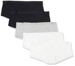 lot 3725 image: Amazon Essentials Womens Breathable Cotton Boyshort Underwear (Available in Plus Size), Pack of 5, BlackGrey HeatherWhite, 2X - Retail $13