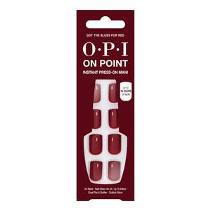lot 3745 image: OPI On Point Got the Blues for Red  Short Round Dark Red Press On Nails  With Nail Glue  Long Lasting, Reusable, Non-damaging