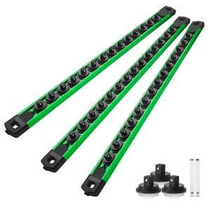 lot 3760 image: Reniteco Magnetic Socket Organizer Set, 3PC 14-Inch Drive Aluminum Alloy Socket Rail, Heavy Duty Magnetic Socket Holder for Tool Box Drawer, 360° Swivel Socket Rack, 14 x 42 Clips, Green - Retail $30