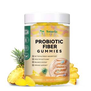 lot 3761 image: 9-in-1 Probiotic Prebiotic Fiber Gummies for Adults & Teens, Fiber Supplement Pro with 5 Billion CFU Bacillus Coagulans, Psyllium Husk, FOS, Inulin, ACV for Digestion & Gut, 60 Vegan Pineapple Gummies - Retail $22