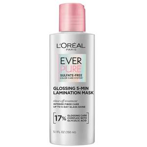 lot 3766 image: LOreal Paris Sulfate Free Glossing Lamination Hair Mask, 5-Minute Rinse-Off Hair Treatment with Glycolic Acid for Glass Shine, Smoothness & Soft Feel, Color Caring, EverPure, 5.1 Fl Oz - Retail $10