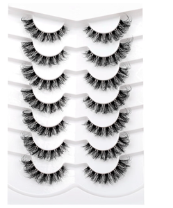 lot 3768 image: Fake Eyelashes Faux Mink Lashes Strips Cat Eye Wispy Volume Lashes D-Curly Clear-Band Natural 8D Extension Wispies 7 Pairs Pack