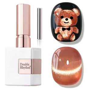 lot 3772 image: Double Rhythm 15ML Ice Glass Cat Eye Gel Polish with Magnet Holographic Glitter Shimmer Translucent Sheer Color Salon Soak Off Magnetic Nail at Home (Pink Gold-MC1122) - Retail $8