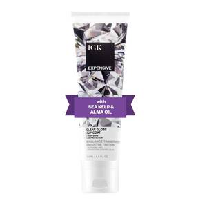 lot 3773 image: IGK EXPENSIVE Clear Gloss Top Coat  High Shine Gloss Treatment for Soft, Smooth Glass Hair  Revives Color-Treated Hair and Helps Control Frizz  4.2 Oz - Retail $27