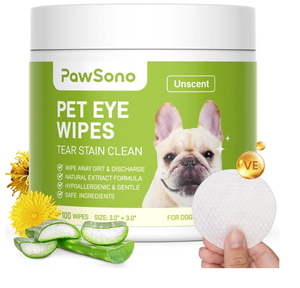 lot 3781 image: Eye Wipes for Dogs &amp Cats, Hypoallergenic Dog Eye Wipes Cleaner, Natural Cleaning Grooming Pet Wipes Gently Remove Tear Stain, Eye Debris, Discharge, Mucus, Non-Irritating, Unscent, 100 pcs -&nbsp