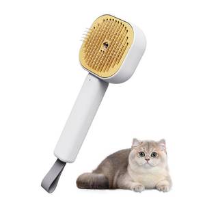 lot 3788 image: Cat Steam Brush, Self-Cleaning Steam Cat Brush with Large Capacity Tank, Steaming Dog Brush for Shedding Massaging Grooming, Cool Mist Only (Yellow) - Retail $9