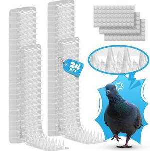 lot 63522 image: 24 Pack Bird Spikes for Outside to Keep Birds Away - 26.5ft Balcony Pigeon Deterrent, Bird Deterrents for Outside Patio, Bird Spikes for Pigeons and Other Small Birds, Crows, Woodpeckers - Retail $14