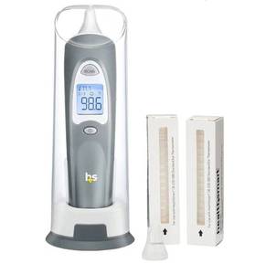 lot 63533 image: HealthSmart Digital Ear Thermometer for Babies, Kids and Adults - Instant and Accurate Results, Infrared Technology, Visual Fever Indicator, and 30 Disposable Lens Covers, FSA & HSA Eligible - Retail $26
