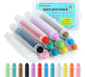lot 63534 image: Dustless Chalk for Kids - 12 PCS Colored Non-toxic Twistable Sidewalk Chalk with Holder, Back to School Dust-free Washable Toddler Chalk, Art Tool for Children Outdoor Blackboard Drawing Writing - Retail $12