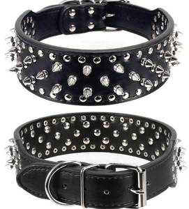 lot 63539 image: PU Leather Adjustable Spiked Studded Dog Collar 2 Wide 37 Spikes (M(Neck 19-22), Black) - Retail $15