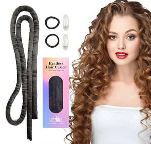 lot 63542 image: Lanzhire No Heat Overnight Curling Headband for Long and Short Hair - Thin Heatless Curlers to Sleep In (Black) - Retail $10