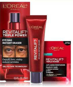 lot 63558 image: LOreal Paris Revitalift Triple Power Eye Bag Instant Eraser, Eye Tightener Treatment to Firm Bags, 0.5 oz  Sample - Retail $21